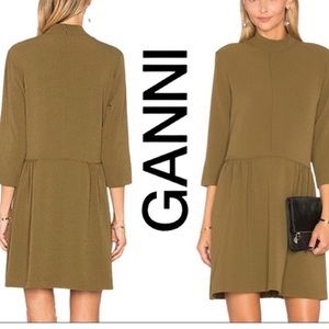 Ganni Olive Long Sleeve Dress
